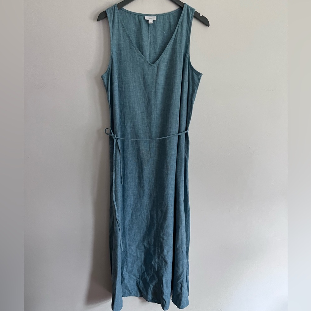 J. Jill Sleeveless V-Neck Maxi Dress in Teal Blue